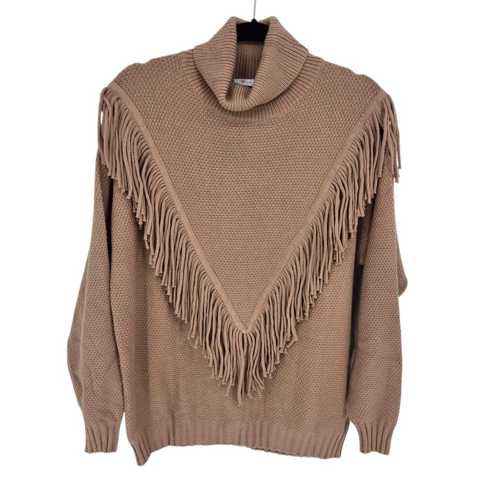 Woven Right womens size Medium tan knit long sleeve fringe sweater western